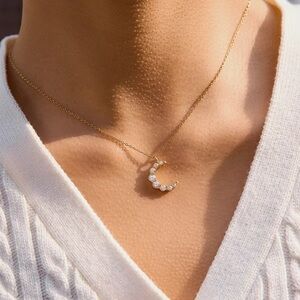 18K Gold Plated Cubic Zirconia Crescent Moon Necklace